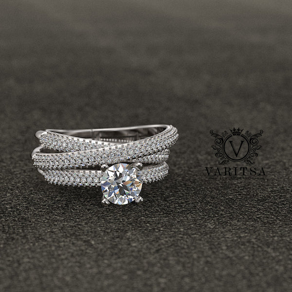 1.3ct Elegant Three Sided Pave Crossover Gold Bridal Set - 01US62B